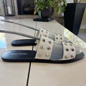 Marc Fisher Bolive White Studded Double Strap Slide Sandals Size 9.5 NEW